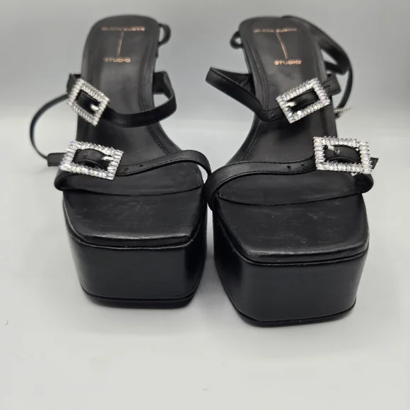 BLACK SUEDE STUDIO EU 37.5 Amarie Napa Crystal Buckle Platform